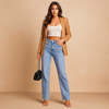 Dames wijde pijpen jeans - Hoge taille - Los model - Vijfzakken ontwerp