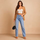 Dames wijde pijpen jeans - Hoge taille - Los model - Vijfzakken ontwerp