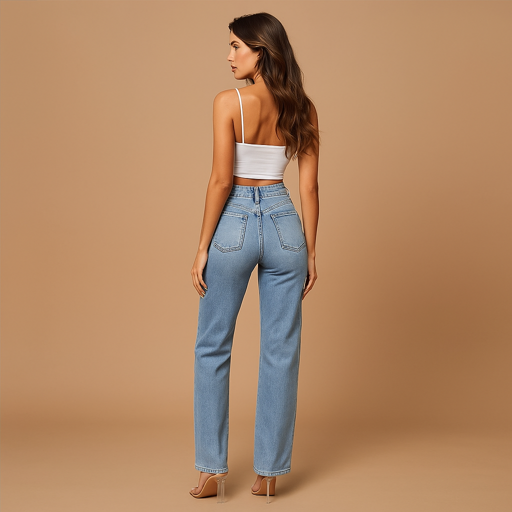 Dames wijde pijpen jeans - Hoge taille - Los model - Vijfzakken ontwerp