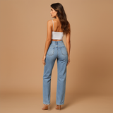Dames wijde pijpen jeans - Hoge taille - Los model - Vijfzakken ontwerp