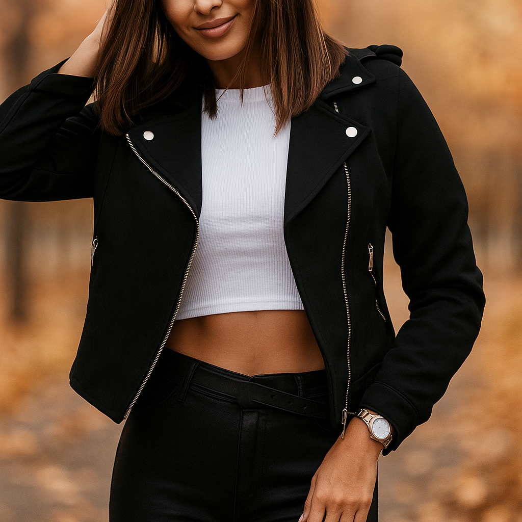 Naisten Biker-takki – Slim Fit – Lyhyt Pituus – Asymmetrinen Vetoketju – Rakenteellinen Suunnittelu