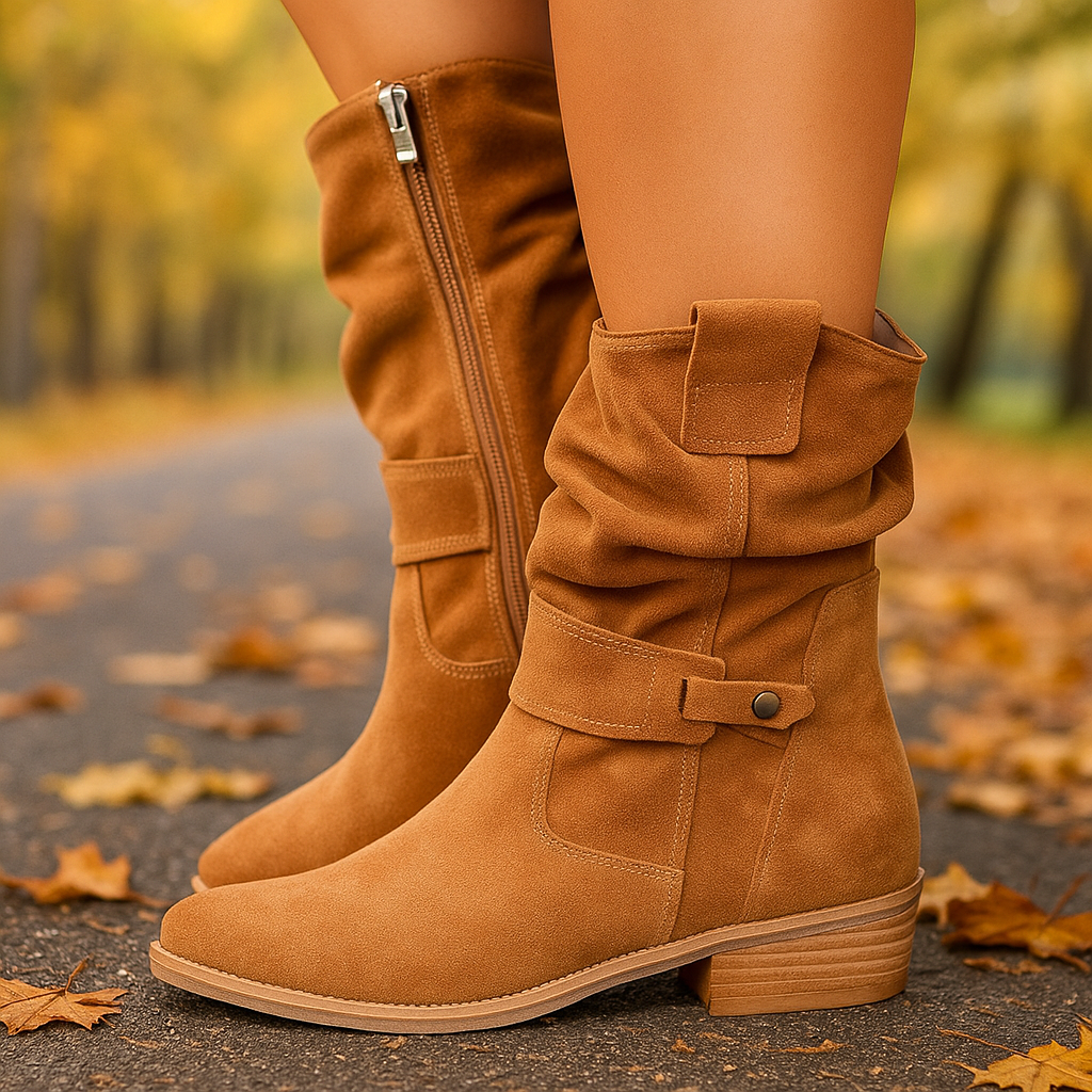 Rhes Nubuk-Schuhe für Damen - Runde Zehe - Reißverschluss