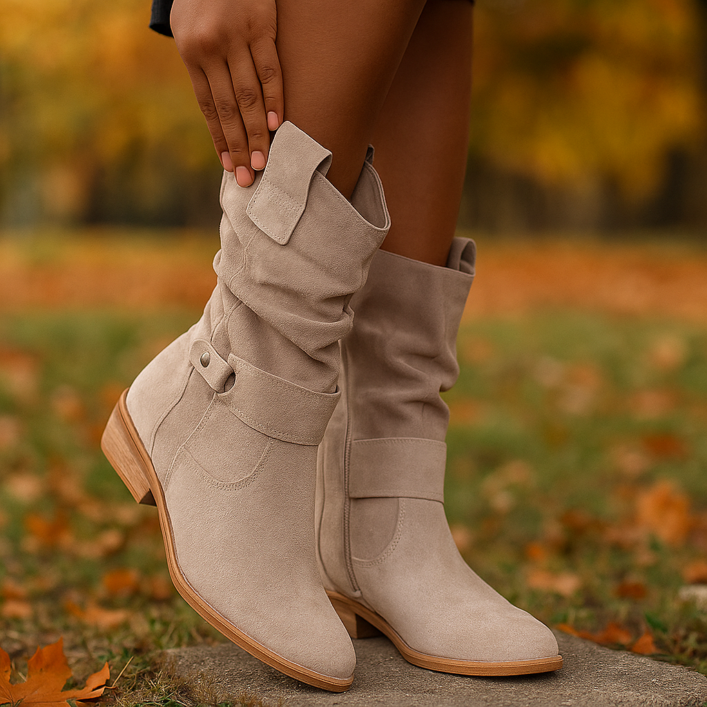 Rhes Nubuk-Schuhe für Damen - Runde Zehe - Reißverschluss
