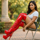 Damen Über-Knie Stiletto Stiefel - Glänzend - Hohe Absätze