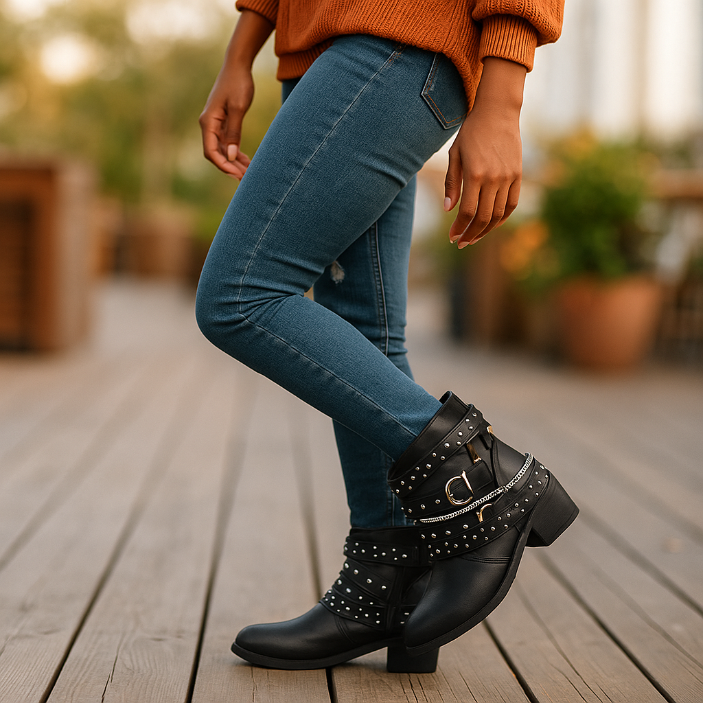 Damen Mode Stiefel - Verzierte Riemen - Nieten - Stilla