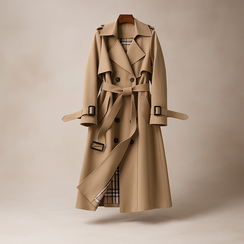 Dames Dubbele Gebreide Trenchcoat - Klassieke Stijl - Tijdloze Bovenkleding