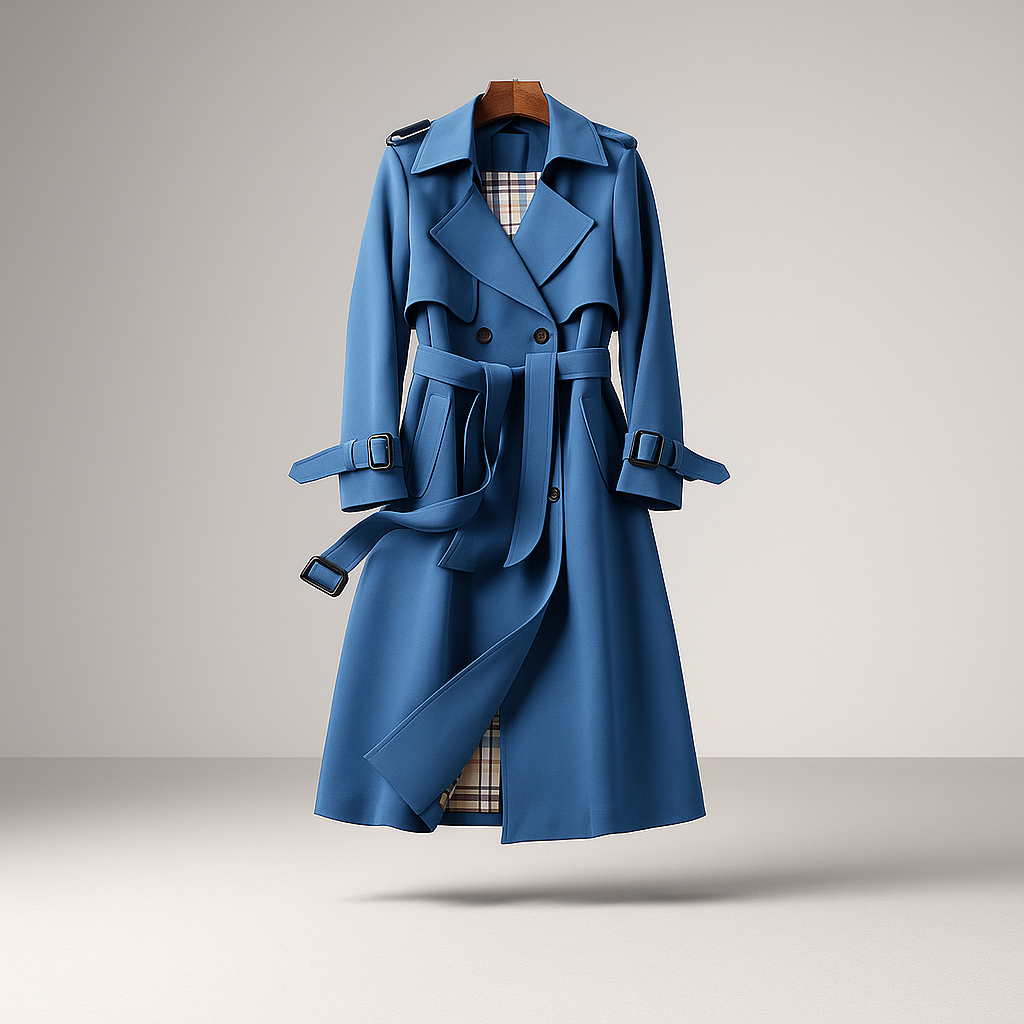 Kvinders dobbelte strikkede trenchcoat - Klassisk stil - Tidløs overtøj