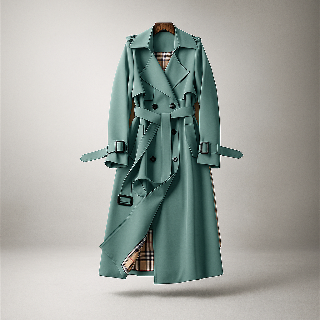 Kvinders dobbelte strikkede trenchcoat - Klassisk stil - Tidløs overtøj