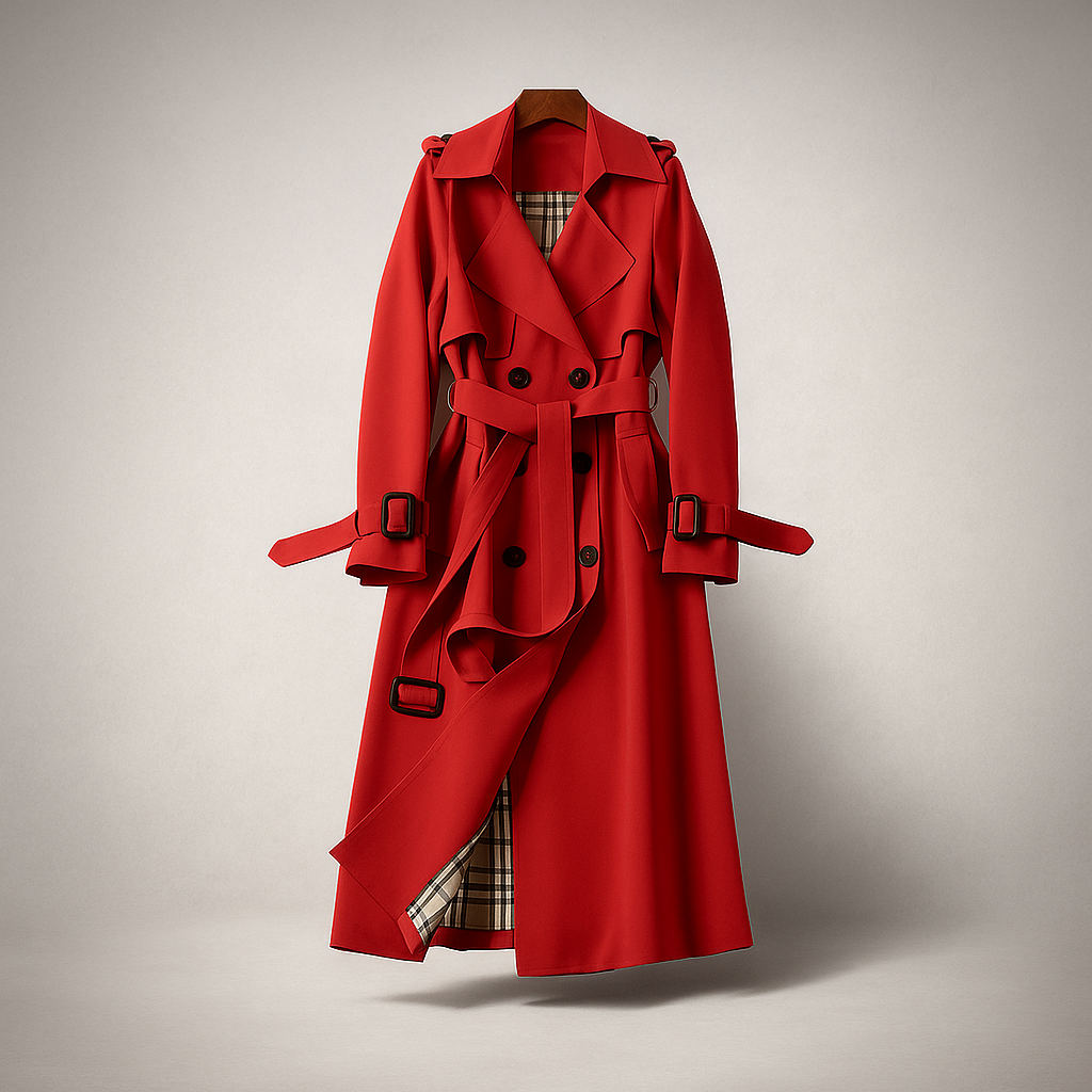 Kvinders dobbelte strikkede trenchcoat - Klassisk stil - Tidløs overtøj