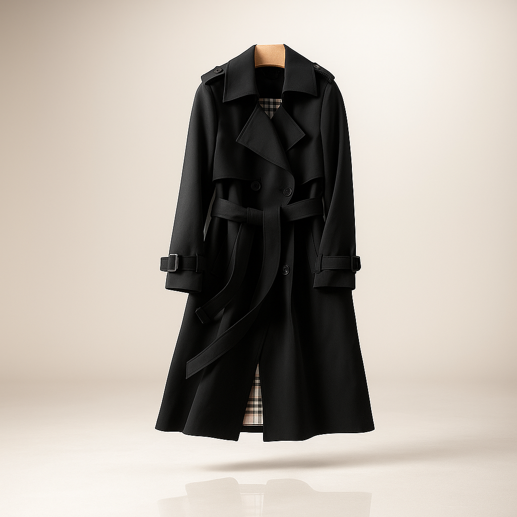 Kvinders dobbelte strikkede trenchcoat - Klassisk stil - Tidløs overtøj