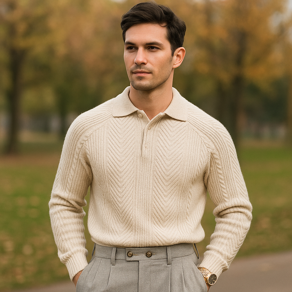 Heren Slim Fit Trui – Polo Kraag – Zachte Gedraaide