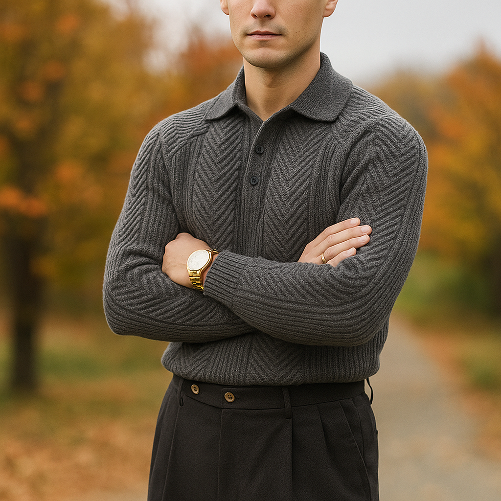 Heren Slim Fit Trui – Polo Kraag – Zachte Gedraaide