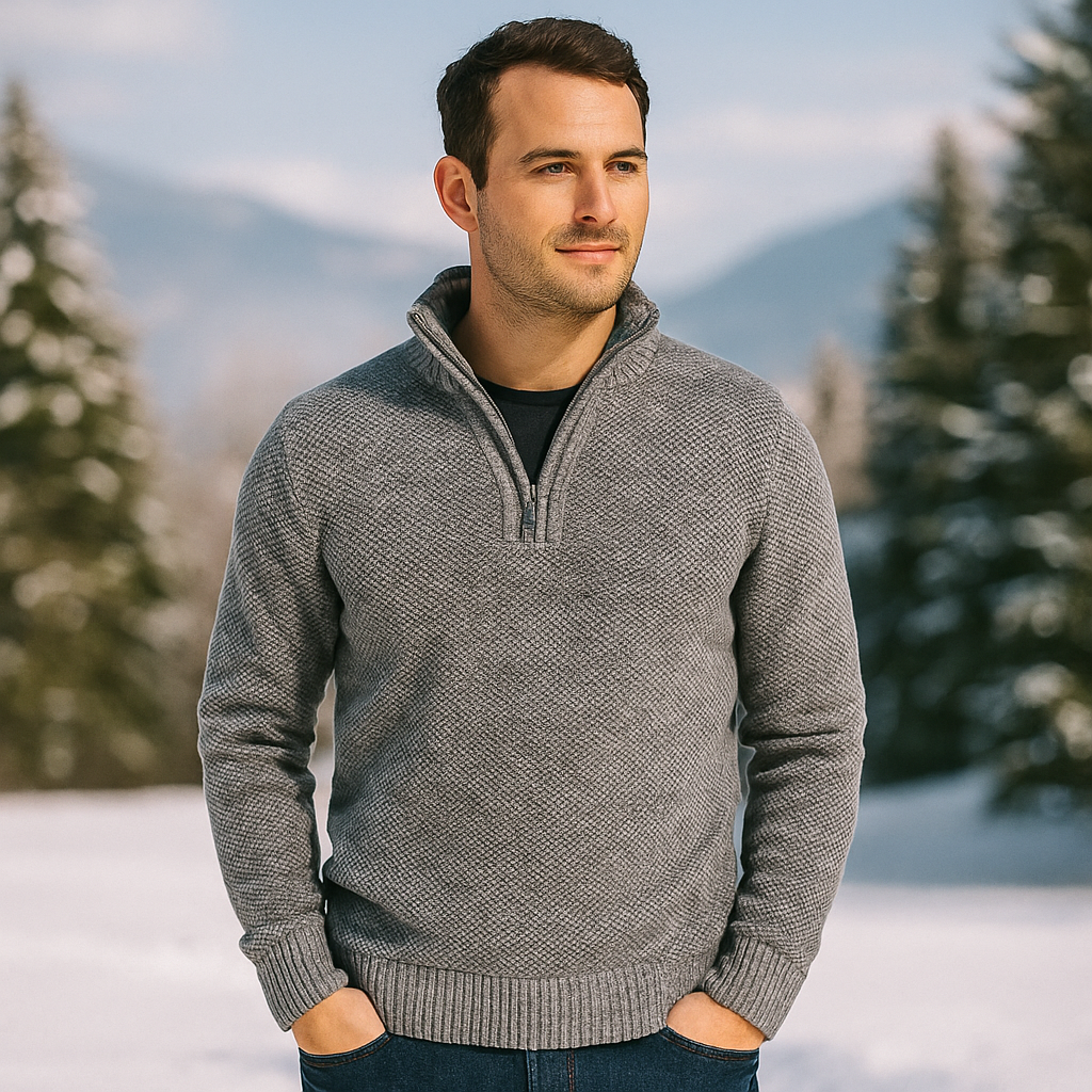 Miesten Neulepullover - Villa-sekoite - Neljännesvetoketju - Ribatut Kaulus