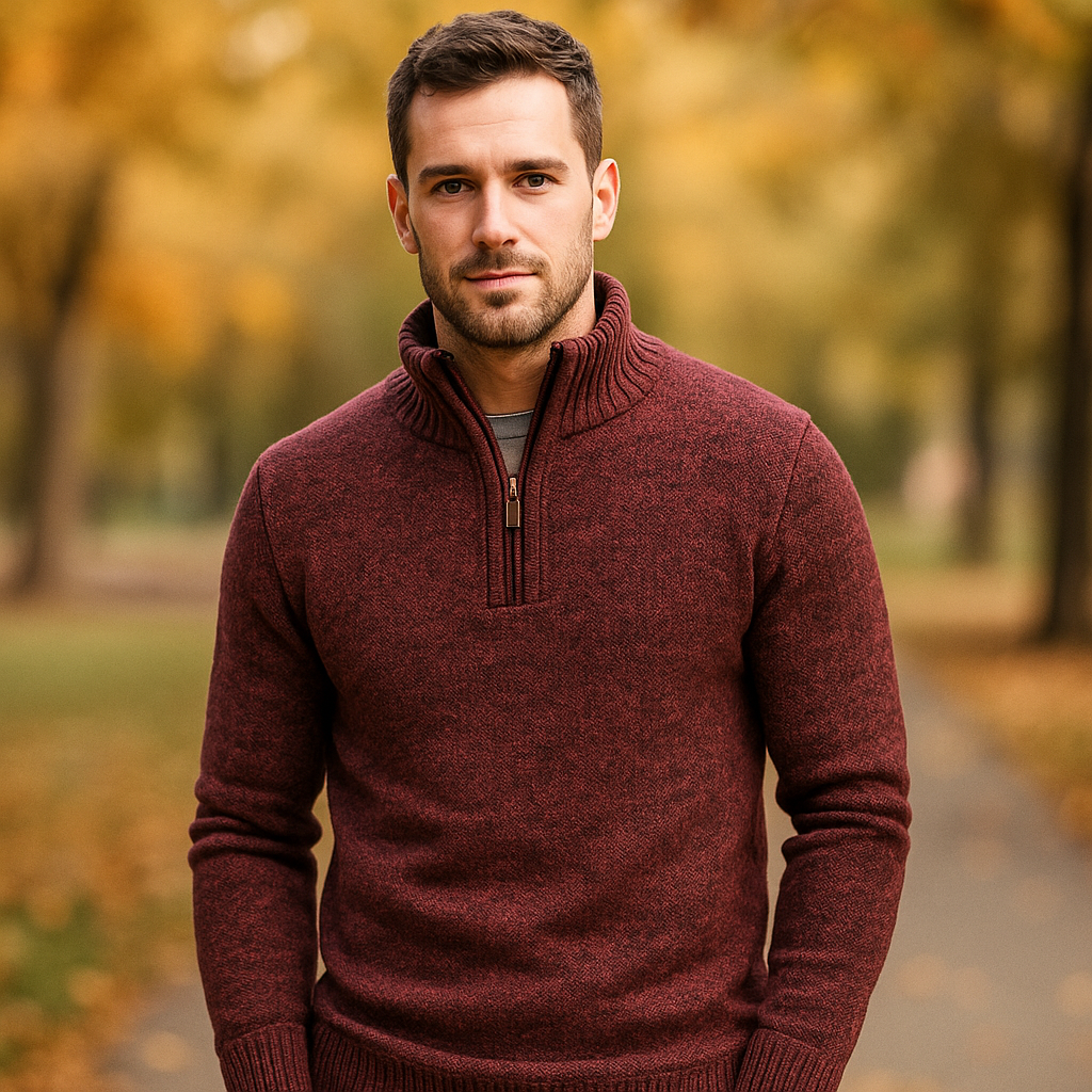 Miesten Neulepullover - Villa-sekoite - Neljännesvetoketju - Ribatut Kaulus