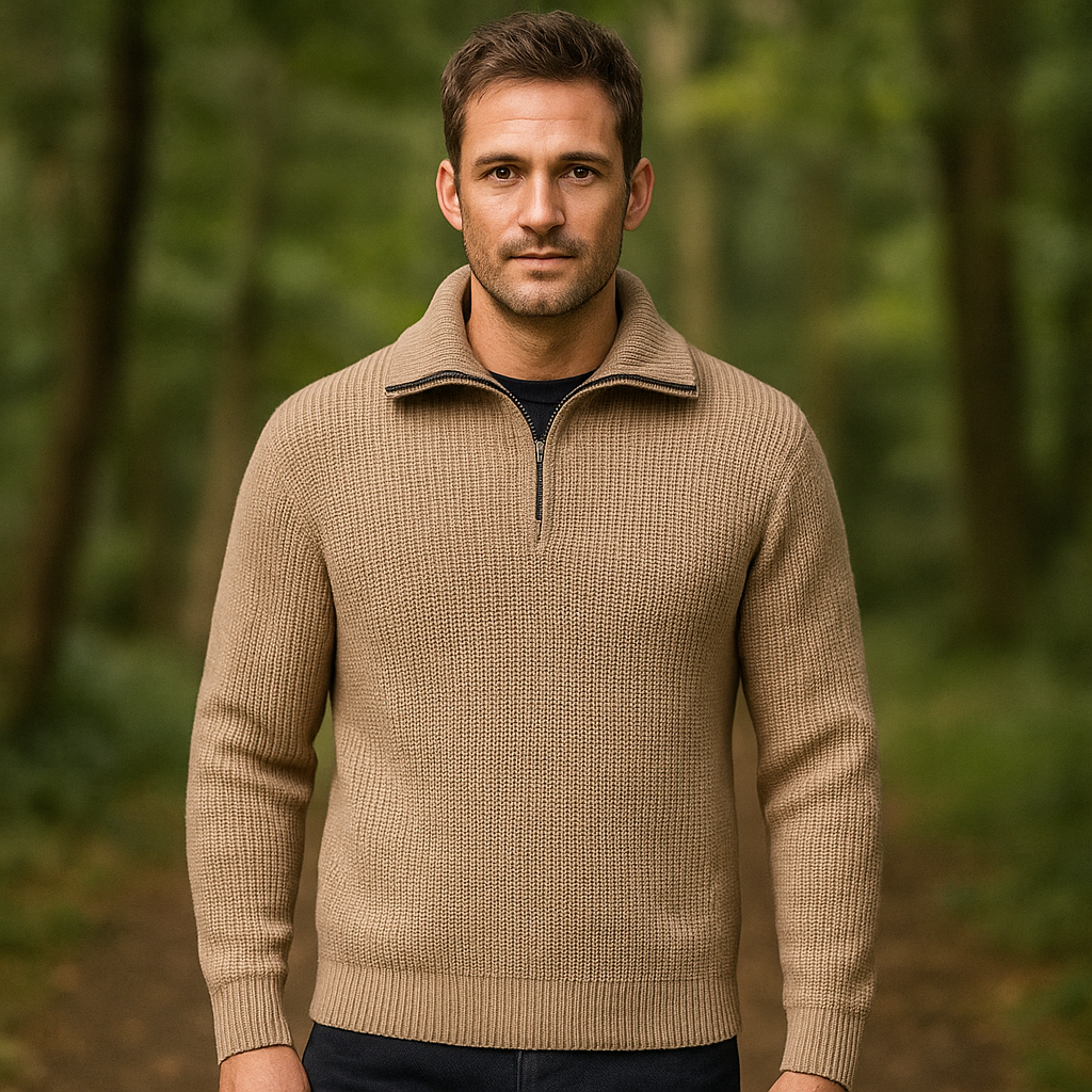 Miesten Half-Zip Villapaita - Rakenteellinen Neule - Korkea Kaulus - Ribatut Hihansuut