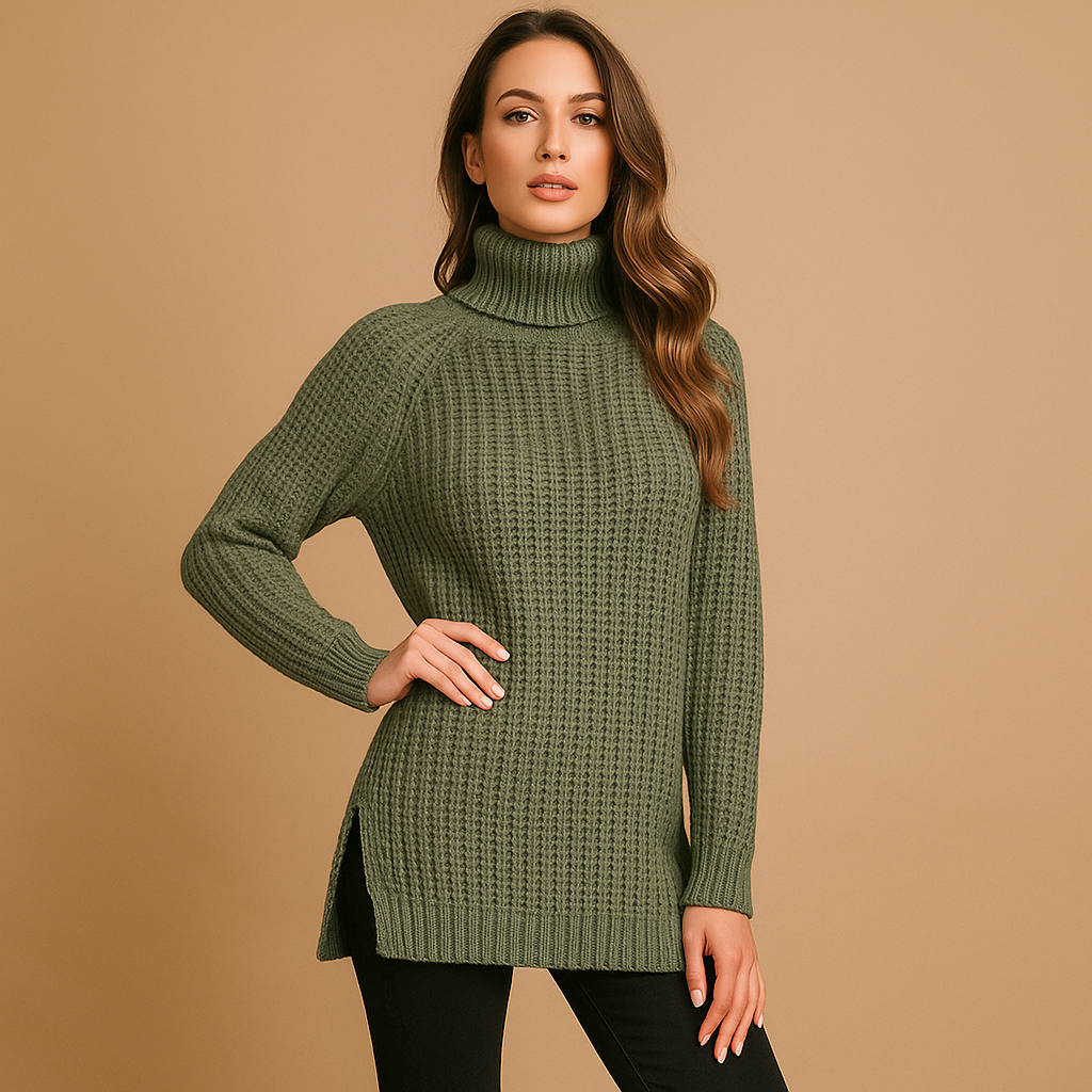 Dames Turtle Ribgebreide Trui - Maat - Split