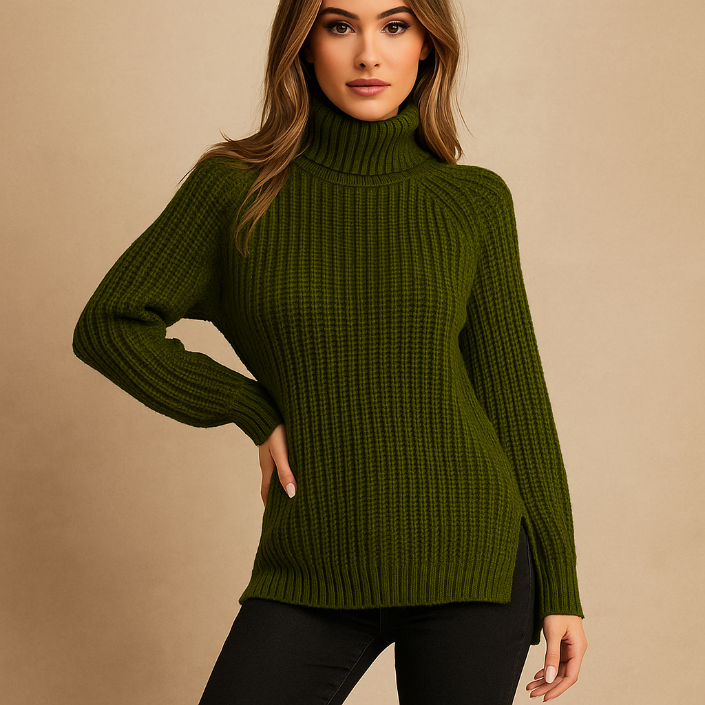 Dames Turtle Ribgebreide Trui - Maat - Split