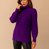 Dames Turtle Ribgebreide Trui - Maat - Split