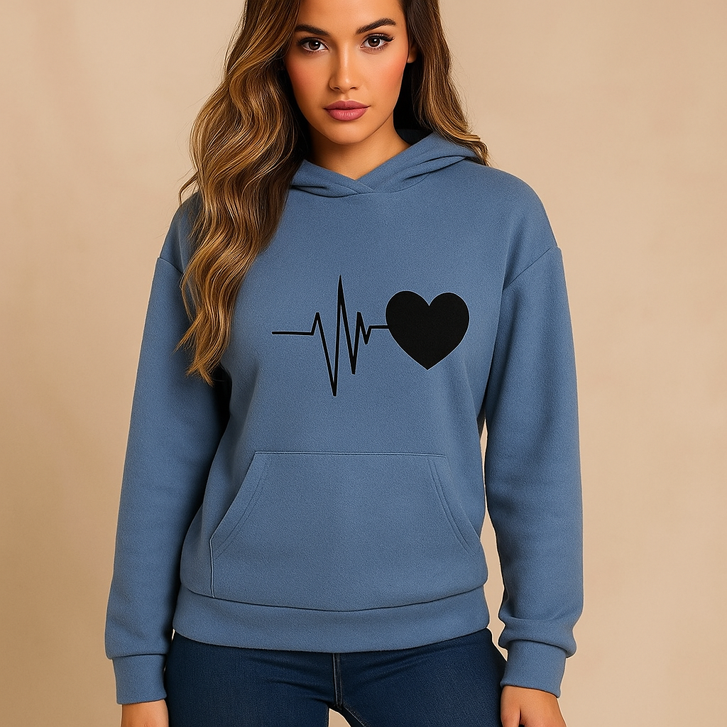 Dames Hoodie - Hartprint - Lange mouwen - Casual