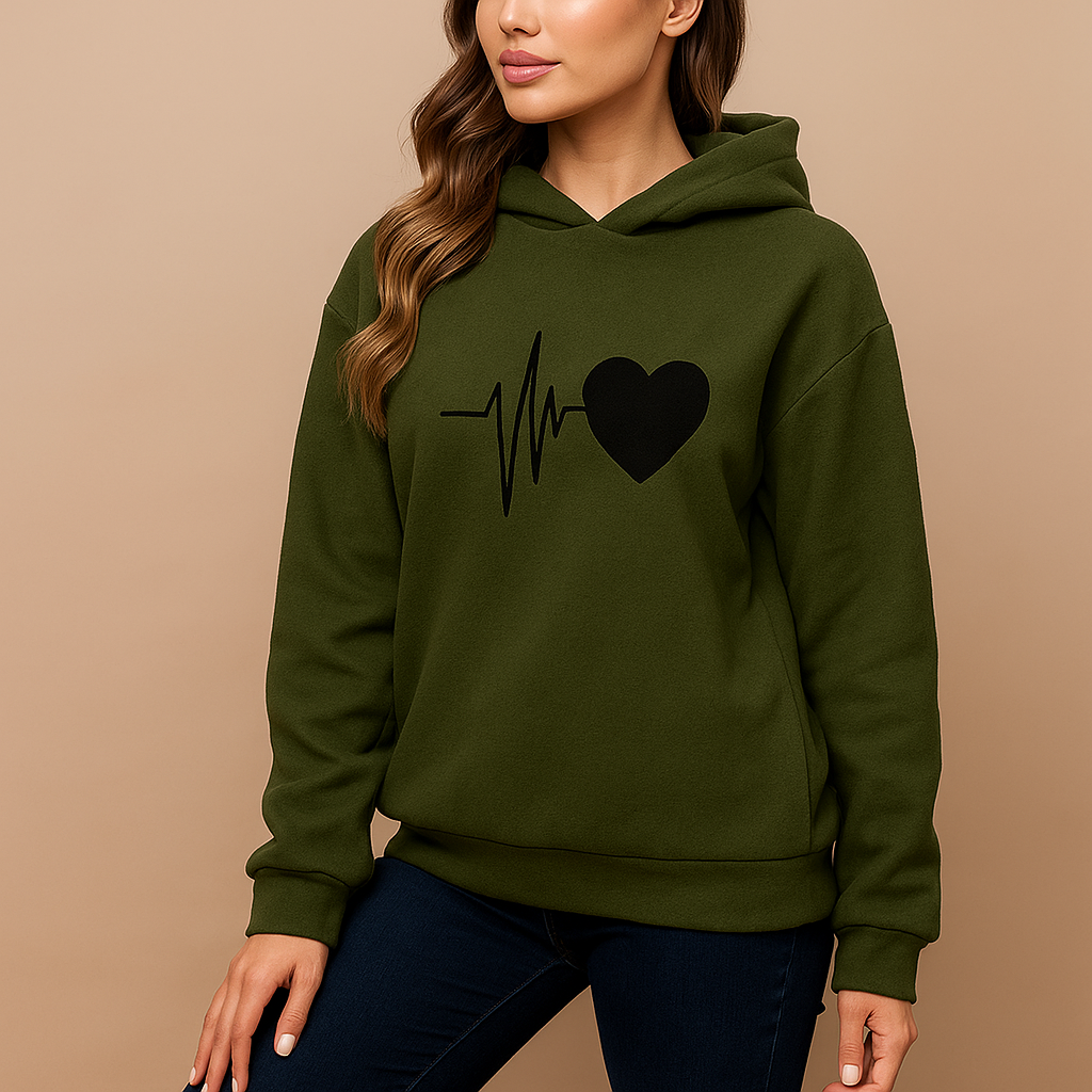 Dames Hoodie - Hartprint - Lange mouwen - Casual
