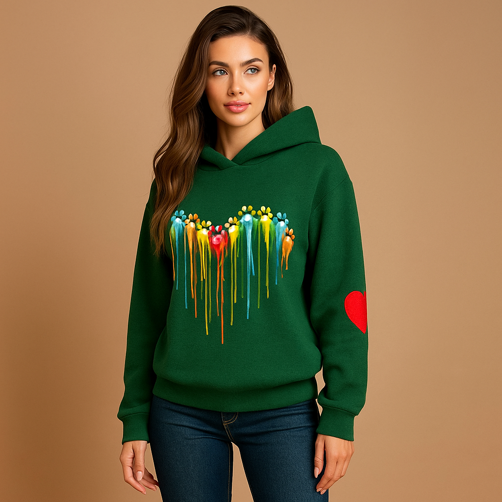 Dames Hoodie - Comfortabele Pasvorm - Hartprint - Lange Mouwen