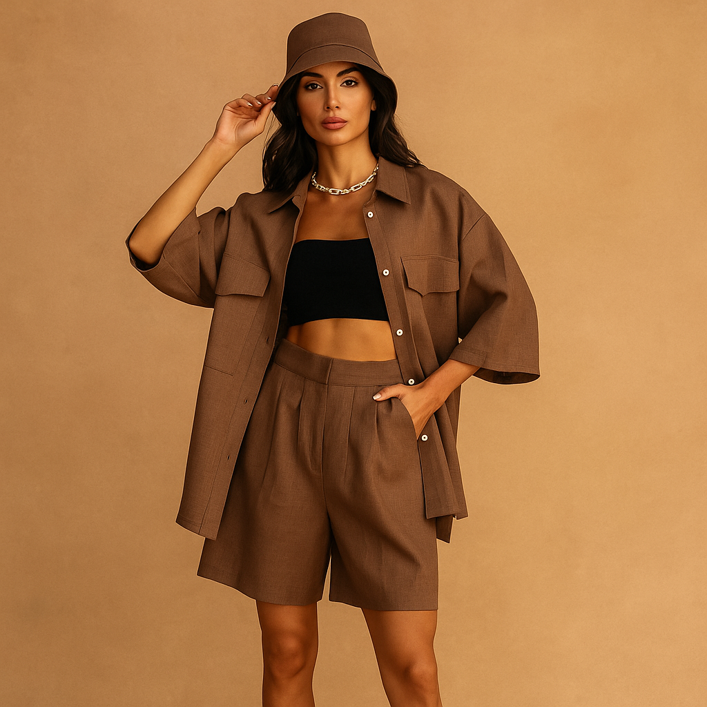 Dames Gebreide Trui- en Shorts-Set – Ontspannende Pasvorm – Handige Zakjes
