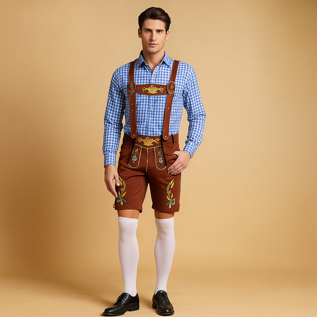 Heren traditionele kleding met leren broek