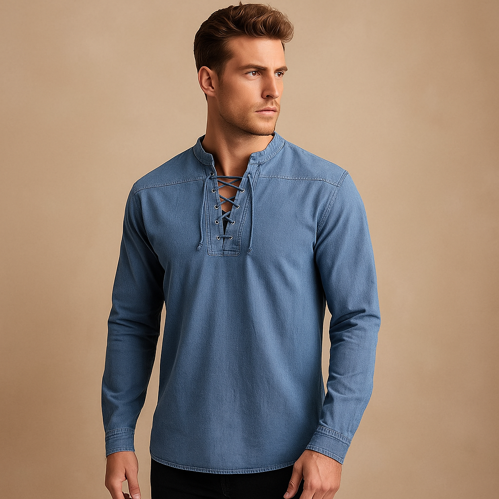 Hanski - Heren shirt met V-hals en tape detail