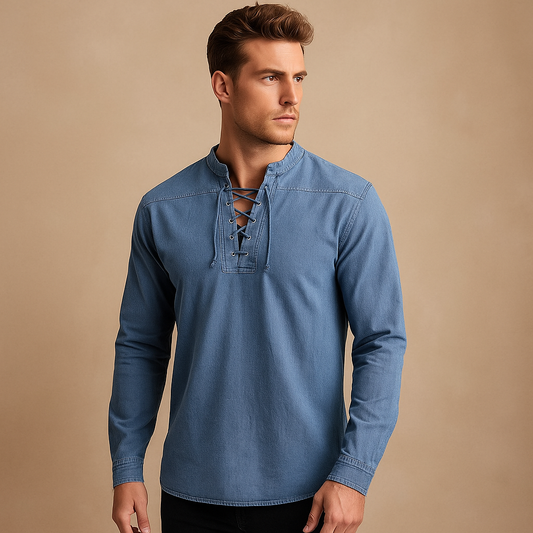 Hanski - Heren shirt met V-hals en tape detail