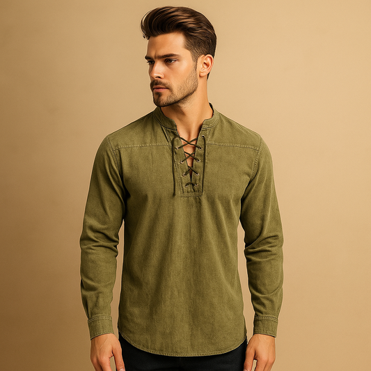 Hanski - Heren shirt met V-hals en tape detail