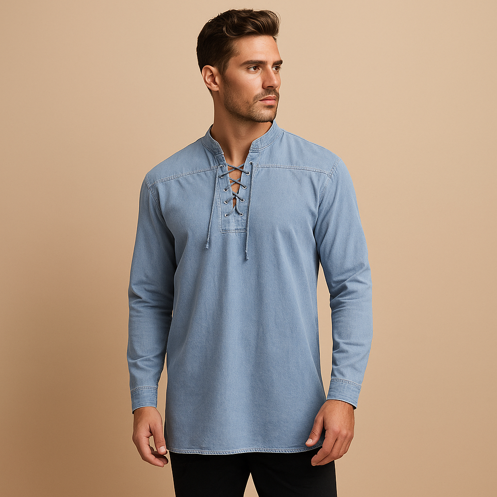 Hanski - Heren shirt met V-hals en tape detail