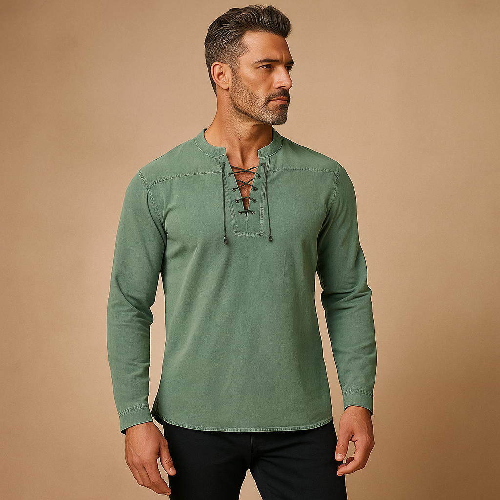 Hanski - Heren shirt met V-hals en tape detail