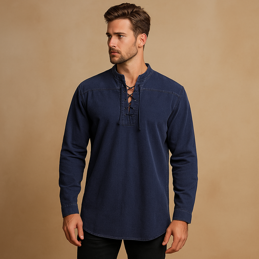 Hanski - Heren shirt met V-hals en tape detail