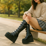 Damen Plateau Stiefel - Verstellbare Riemen - Robustes Profil