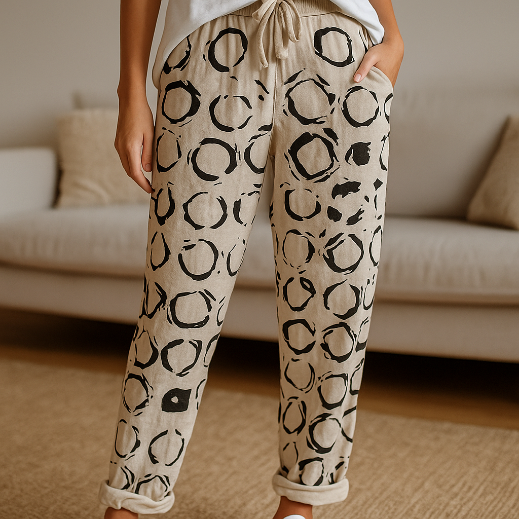 Dames linnenbroeken met bloemen- en vlinderprint