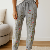 Dames linnenbroeken met bloemen- en vlinderprint
