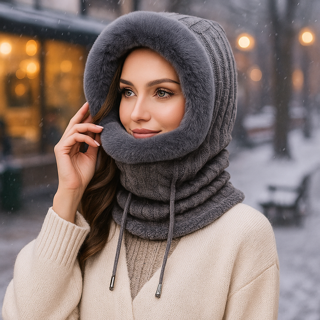 Olivia – Talvi Käsin Kudottu Setti, jossa On Vuorattu Huppu
