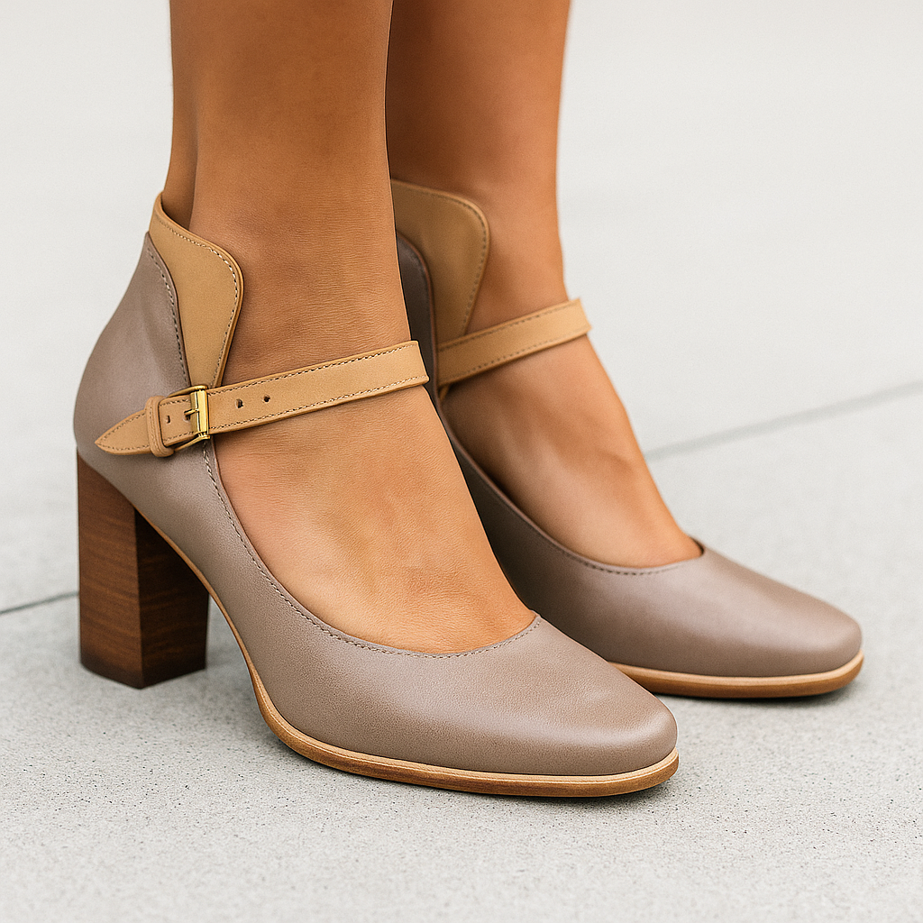 Celina - blokhak hakken met hak - stijlvolle riem