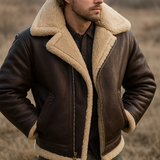 Heren leren pilotenjas - bontkraag - echt leer