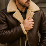 Heren leren pilotenjas - bontkraag - echt leer