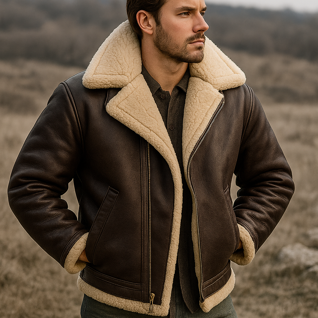 Heren leren pilotenjas - bontkraag - echt leer