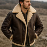 Heren leren pilotenjas - bontkraag - echt leer