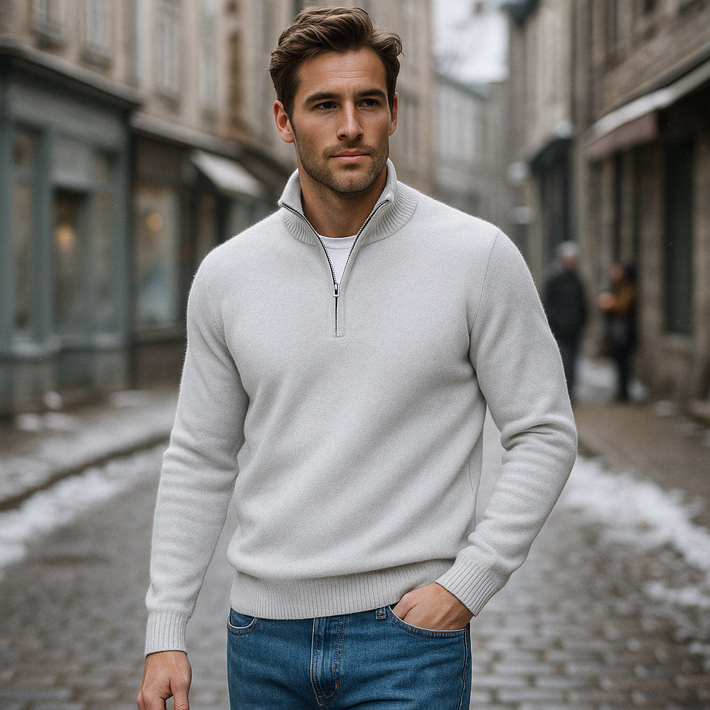 Basics | Herre kashmir uldtrøje med lynlås