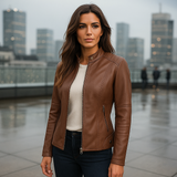 Stilla Dames Leren Jas - Elegant Ontwerp - Mao Kraag - Comfort