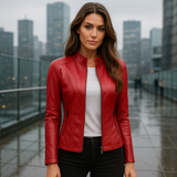 Stilla Dames Leren Jas - Elegant Ontwerp - Mao Kraag - Comfort