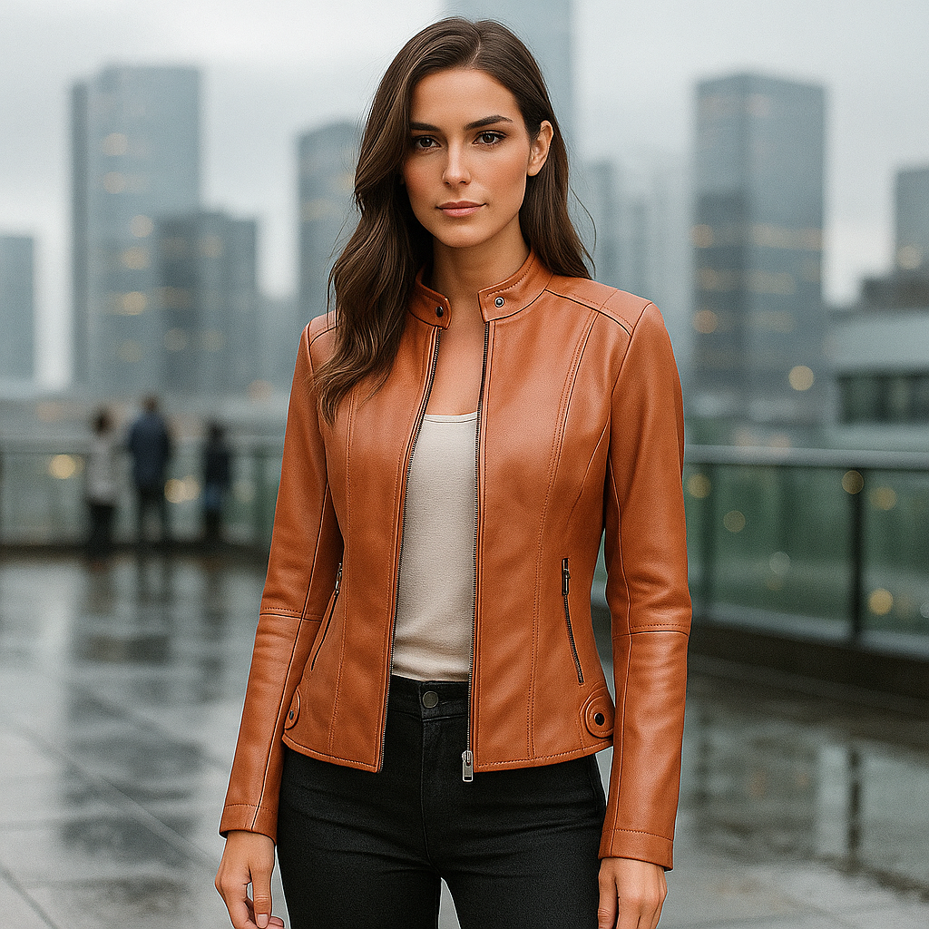 Stilla Dames Leren Jas - Elegant Ontwerp - Mao Kraag - Comfort