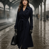 Kvinders dobbelte strikkede trenchcoat - Klassisk stil - Tidløs overtøj