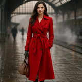 Kvinders dobbelte strikkede trenchcoat - Klassisk stil - Tidløs overtøj