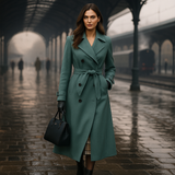 Kvinders dobbelte strikkede trenchcoat - Klassisk stil - Tidløs overtøj