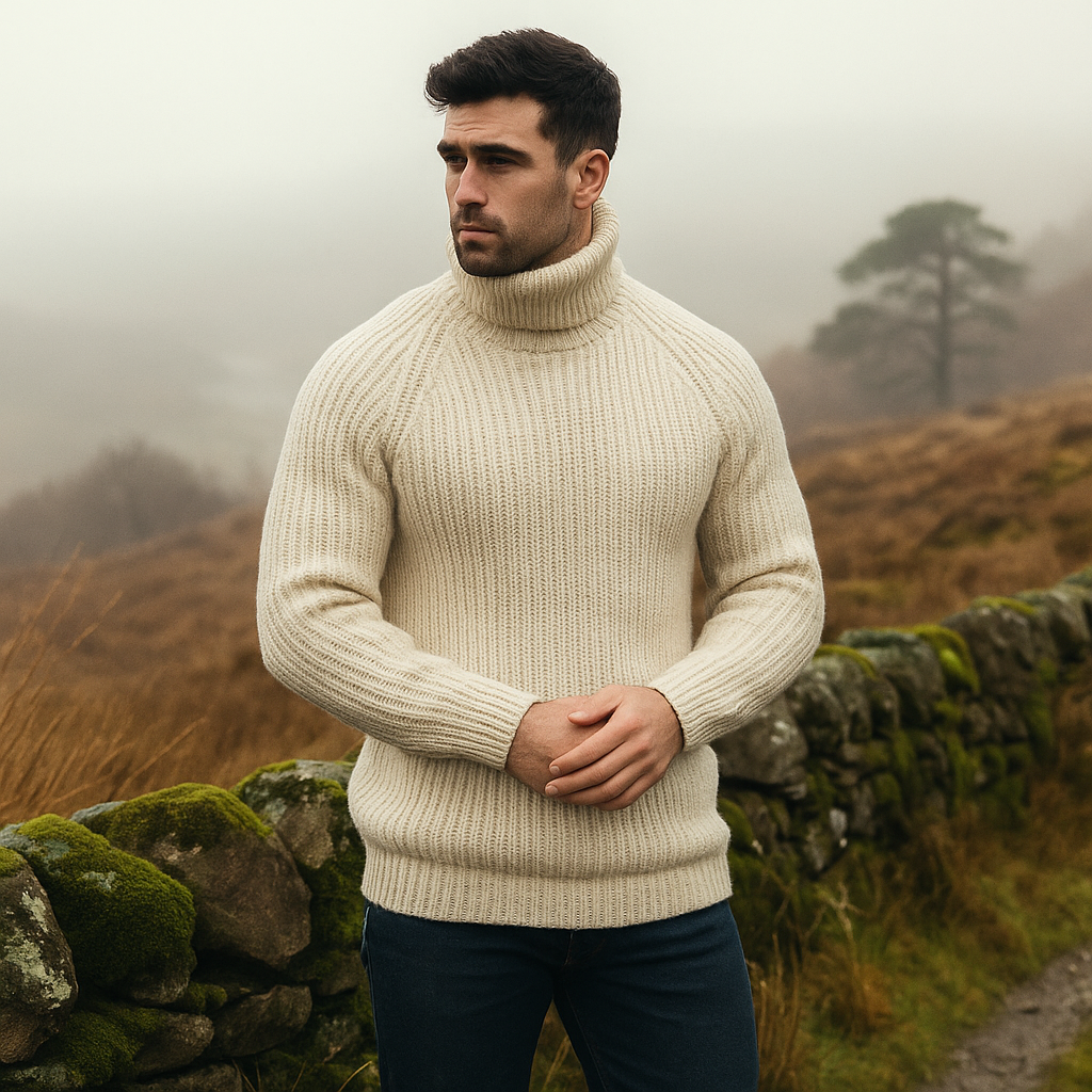 Miesten paksu villaneule - korkea kaulus - lämmin